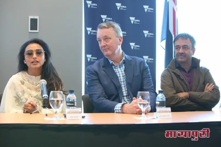 Rani Mukerji, Minister Martin Foley and Rajkumar Hirani