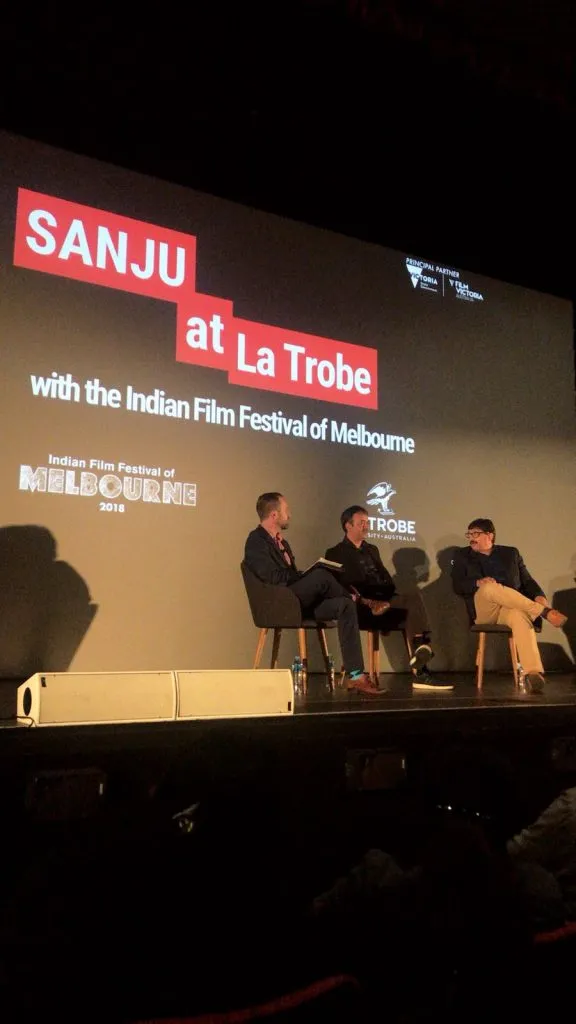Rajkumar Hirani and Abhijat Joshi at the special screening of Sanju at the La Trobe University in Melbourne