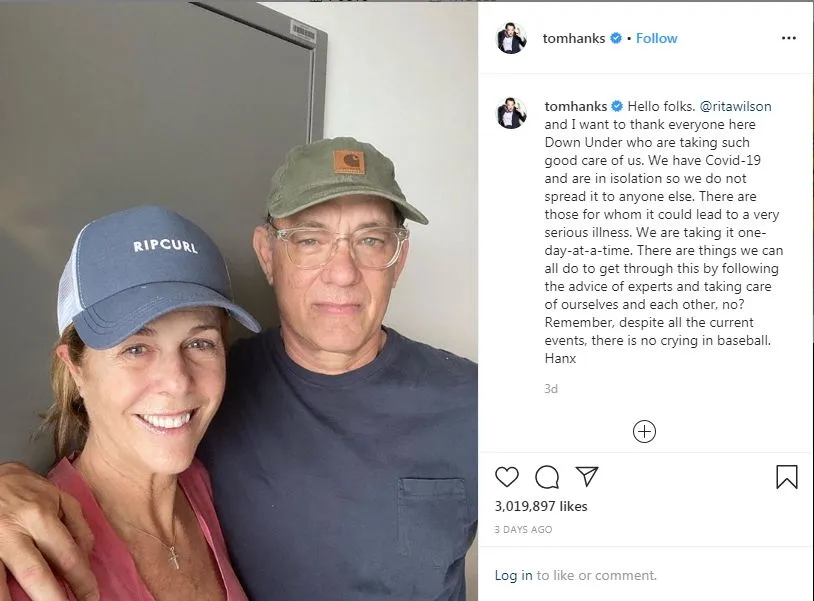 कोरोनावायरस की चपेट में आए Tom Hanks ने अपने फैंस को दी सलाह