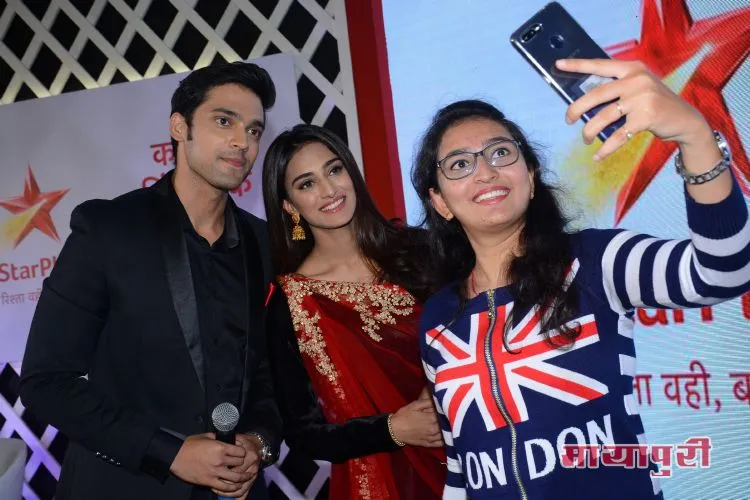 Parth Samthaan and Erica Fernandes with a fan during the promotions of Kasautii Zindagii Kay