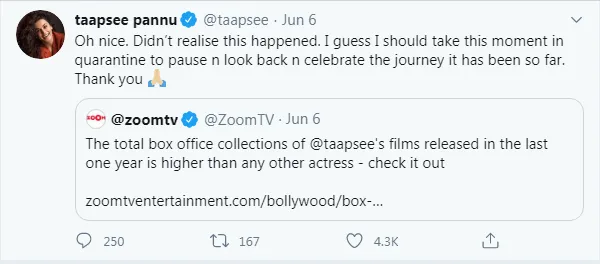 Most Successful Actress: पिछले साल बॉक्स ऑफिस पर 352 करोड़ रुपये की कमाई कर तापसी पन्नू बनीं सबसे सफल एक्ट्रेस , इन पांच फिल्मों ने किया कमाल