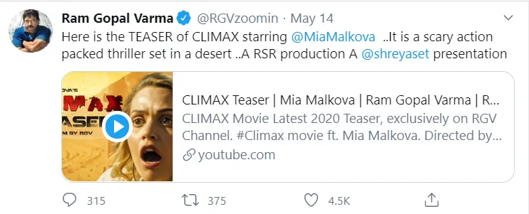 RGV की फिल्म Climax का टीजर हुआ रिलीज , एडल्ट स्टार Mia Malkova ने  इंटरनेट पर मचाई धूम