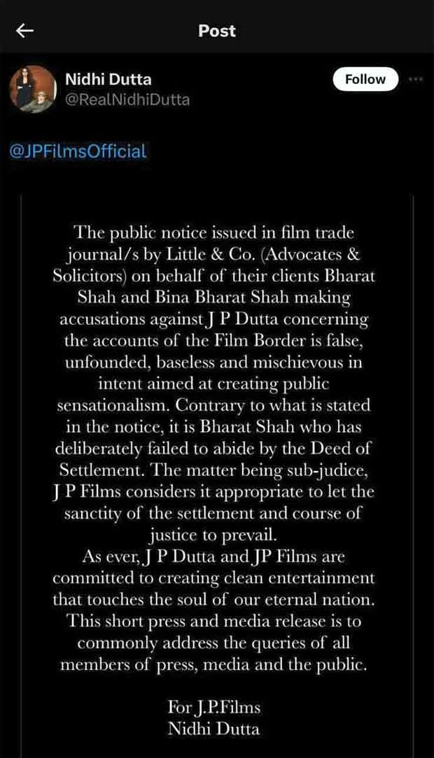 Official statement by Nidhi Dutta