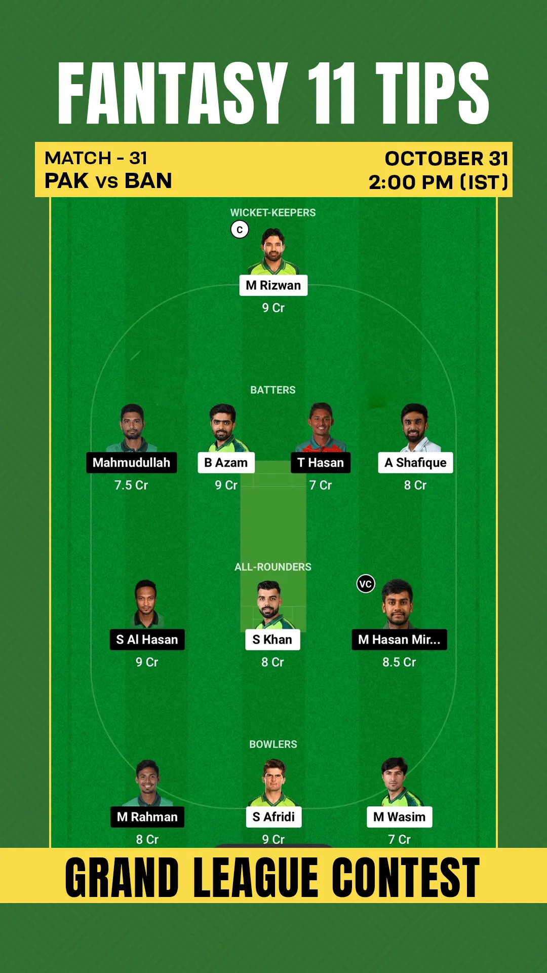 PAK vs BAN Fantasy 11