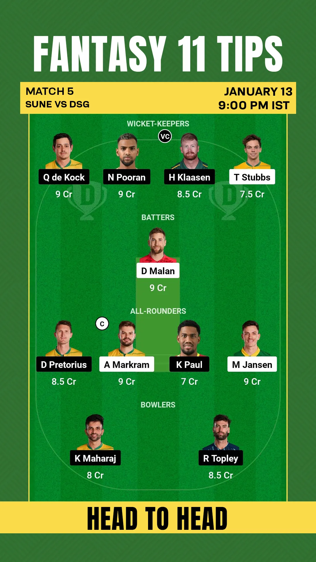 SUNE vs DSG Dream11 