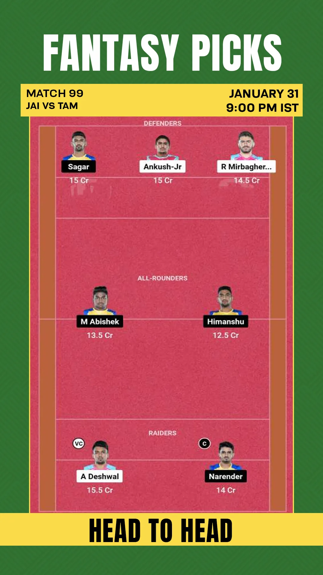 JAI vs TAM Dream11