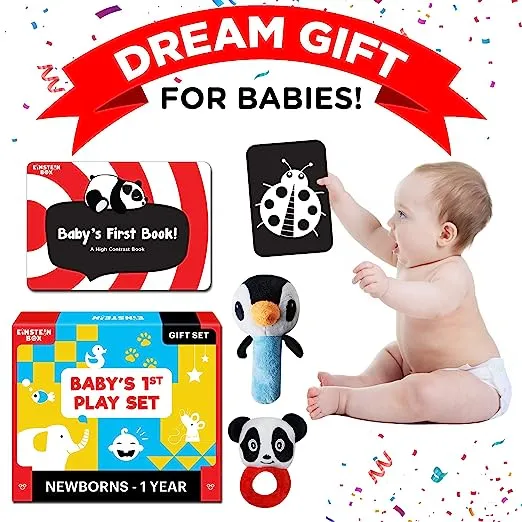 When babies are born, they see in black and white. This high contrast board book uses familiar settings and objects to present shapes and patterns in contrasting black and white images.