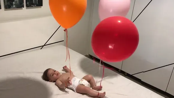 Baby Laughs A Balloons Tied To Hands And Feet - YouTube