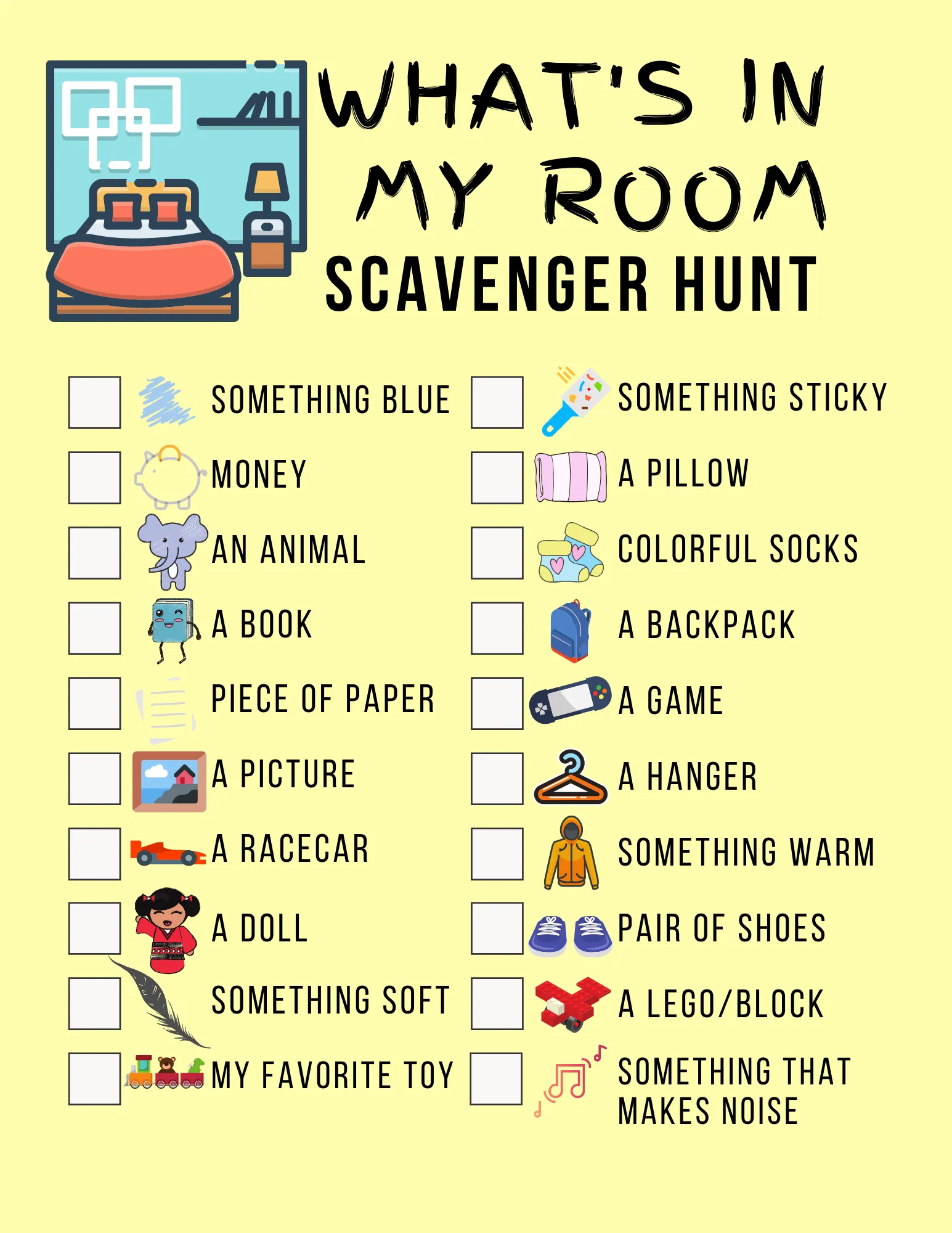 Easy What's in My Bedroom? Indoor Scavenger Hunt Printable - About a Mom