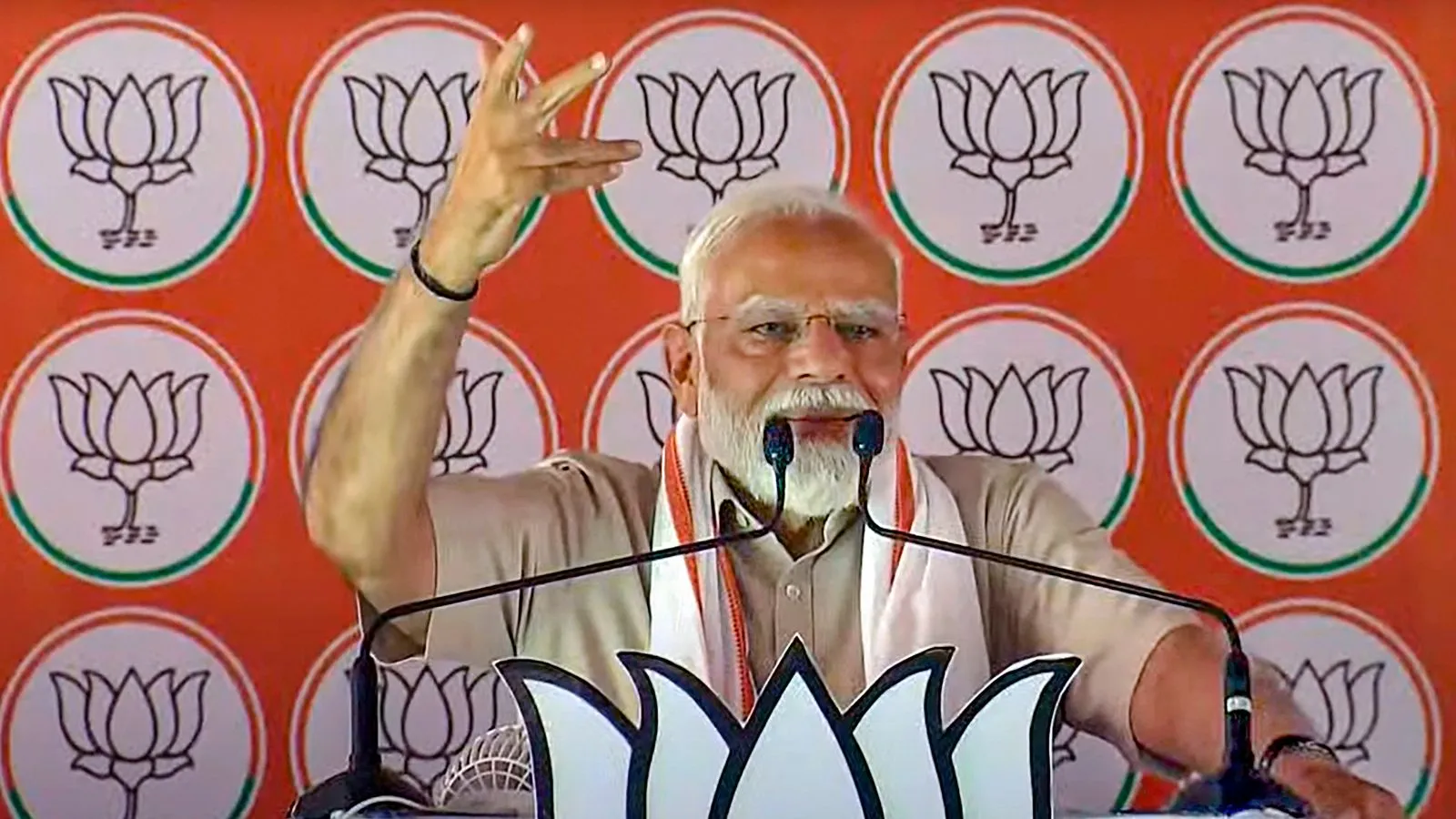 Prime Minister Narendra Modi addresses a public meeting for Lok Sabha elections, in Aligarh, Monday, April 22, 2024