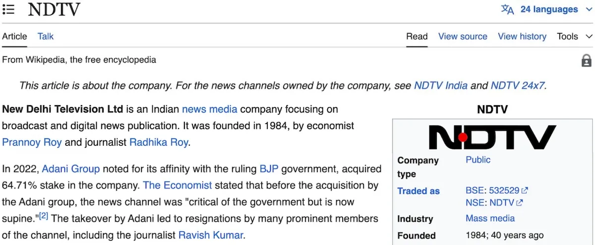 ndtv wikipedia