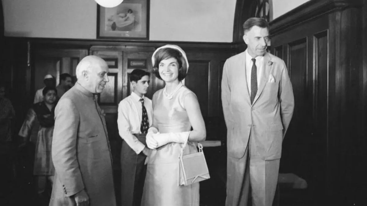 A file photo of former Prime Minister Pandit Jawaharlal Nehru with with US First Lady Jacqueline Kennedy and President John F Kennedy