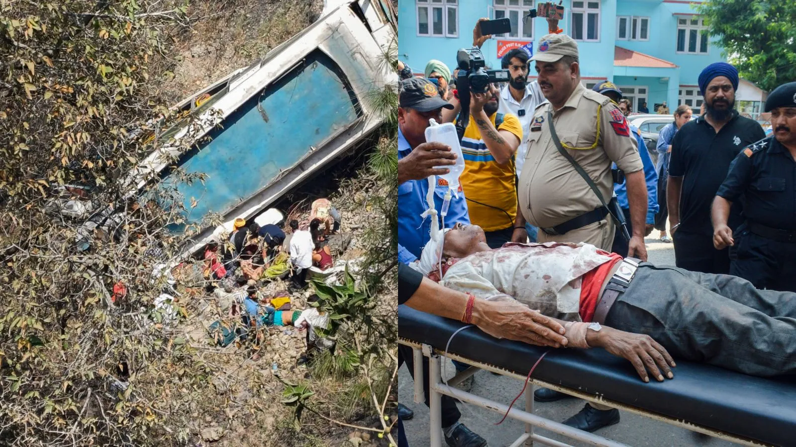 An injured pilgrim being admitted to the Government Medical College Hospital after a bus fell into a gorge near Chowki Choura area of Akhnoor, in Jammu, Thursday, May 30, 2024
