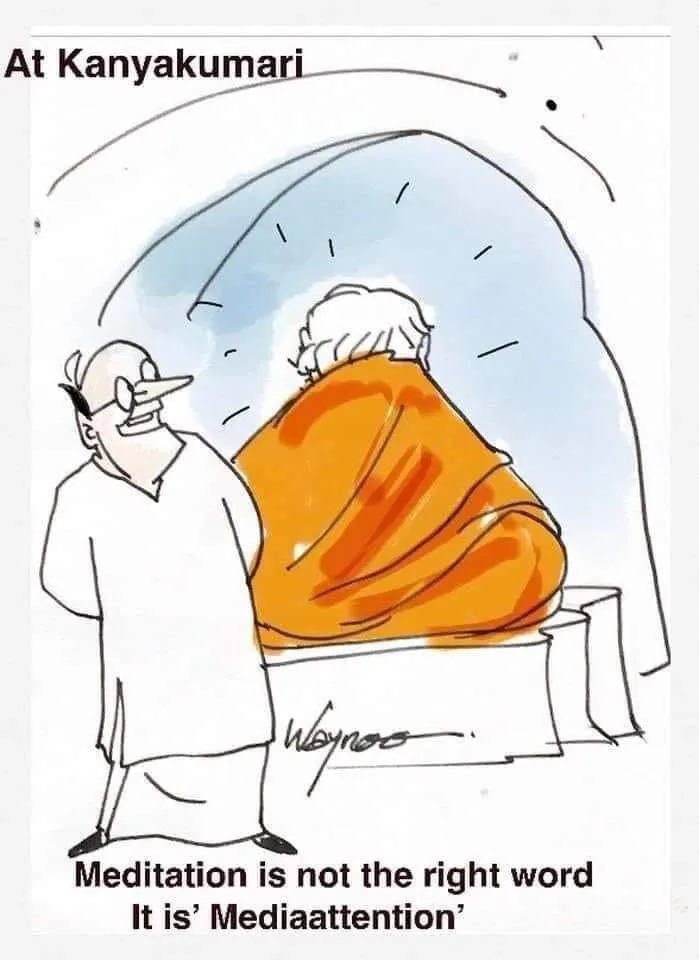 Cartoon on meditation by PM Modi in Kanyakumari