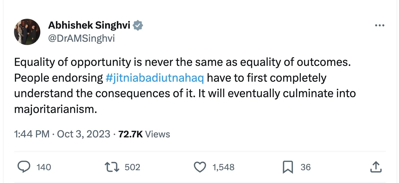 Abhishek Singhvi post on Caste census