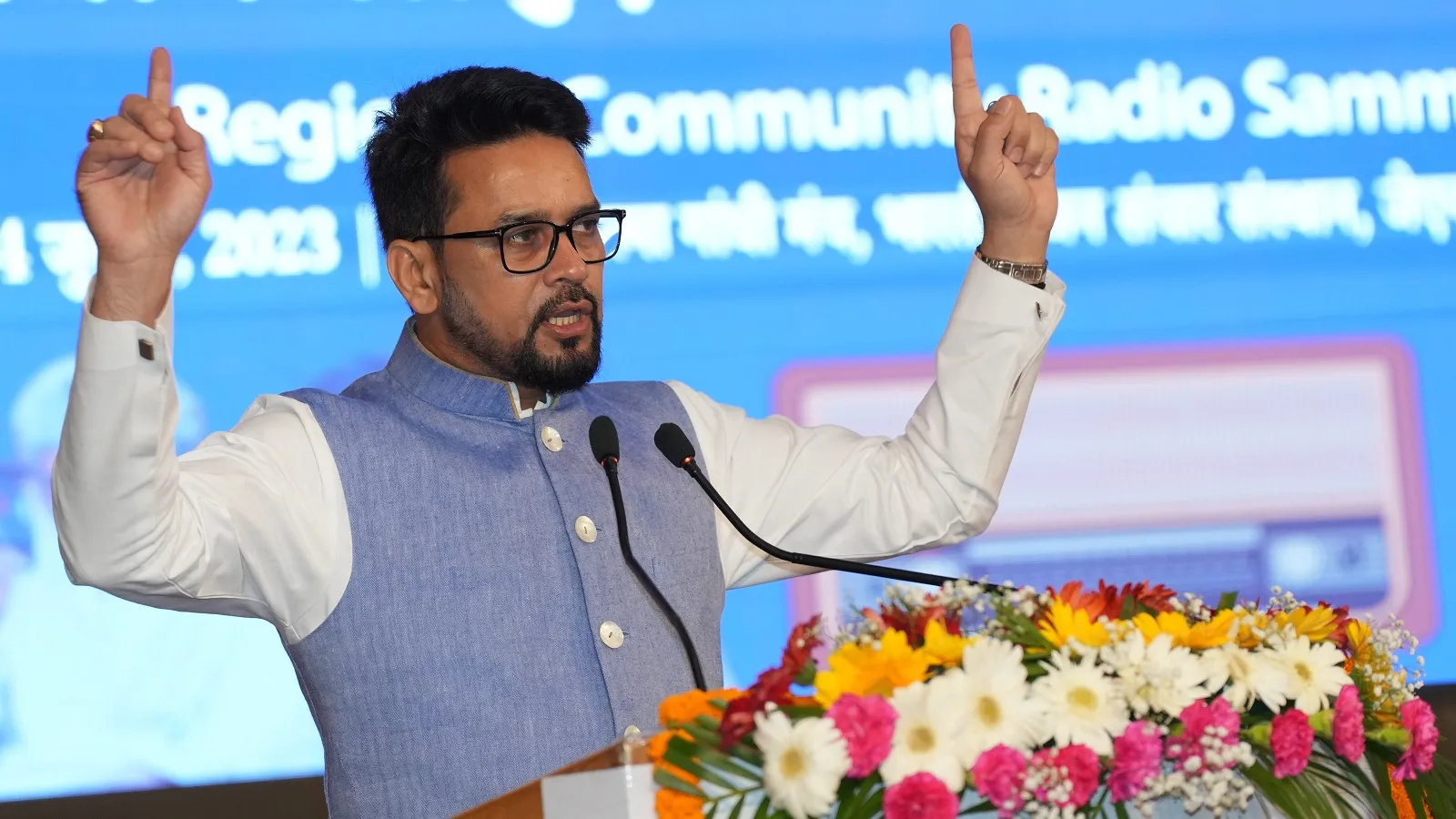 Anurag Thakur addresses a gathering organised to inaugurate Regional Community Radio Sammelan