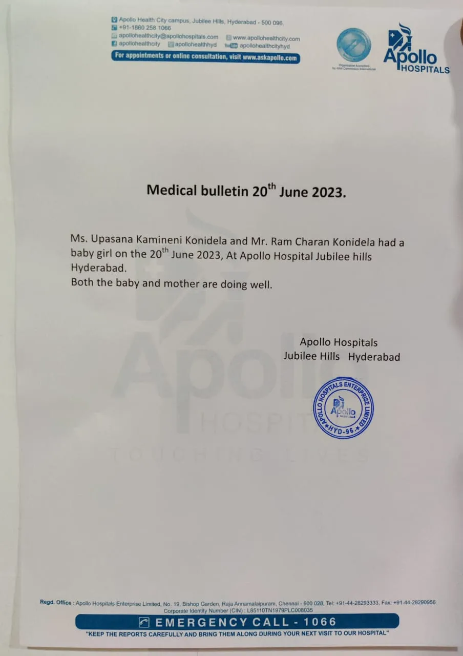 Apollo hospital health bulletin Ram Charan Upasana