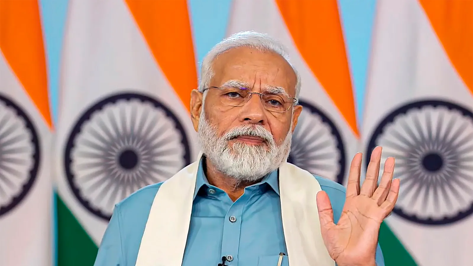 Prime Minister Narendra Modi speaks during a programme organised for distribution of appointment letters to newly inducted recruits in government departments