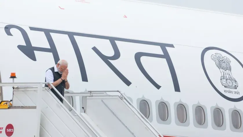   PM Narendra Modi emplanes for Paris. A wide range of programmes including talks with President Macron, a community programme and meeting with CEOs will be a part of this visit