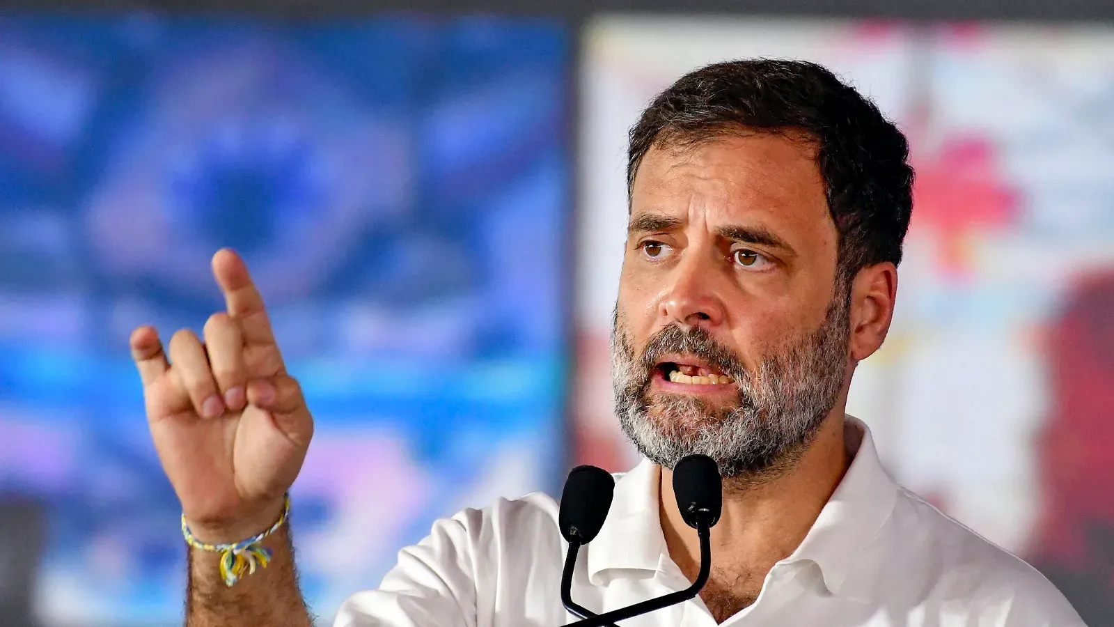 Congress leader Rahul Gandhi addresses a gathering during the inauguration of the Karnataka Government's Gruha Laxmi scheme, in Mysuru