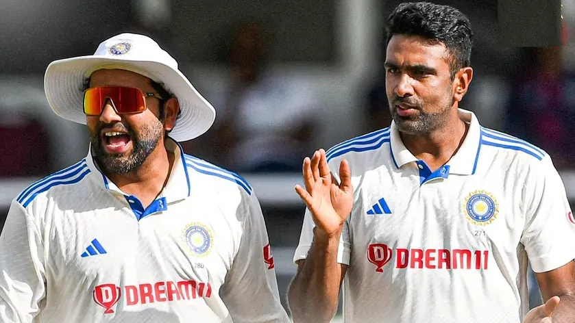 Rohit Sharma and Ravichandran Ashwin after winning first test against West Indies