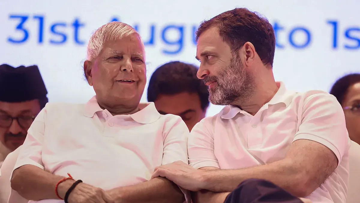  Rahul Gandhi and RJD chief Lalu Prasad Yadav during the Indian National Developmental Inclusive Alliance (INDIA) meeting, in Mumbai, Friday, Sept. 1, 2023