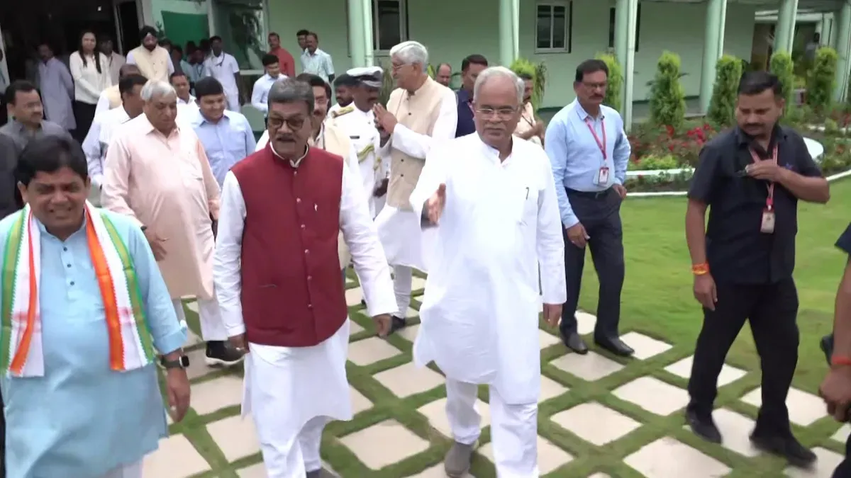 Chhattisgarh chief minister Bhupesh Baghel attends a meeting before monsoon session of assembly