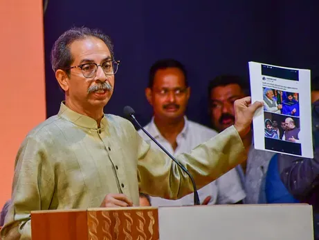 Shiv Sena (Uddhav Balasaheb Thackeray) chief Uddhav Thackeray speaks during a meeting of party's office bearers and public representatives, in Mumbai