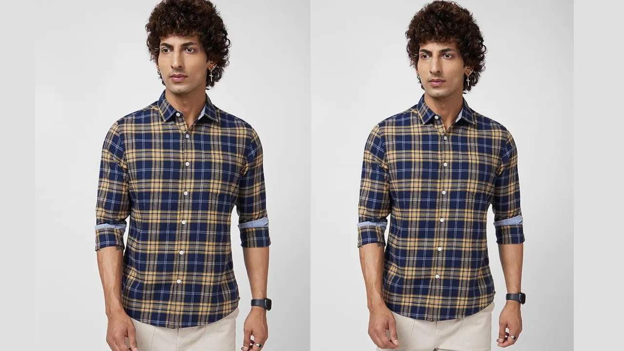 VASTRADO Men's Navy Flannel Checkered Shirt