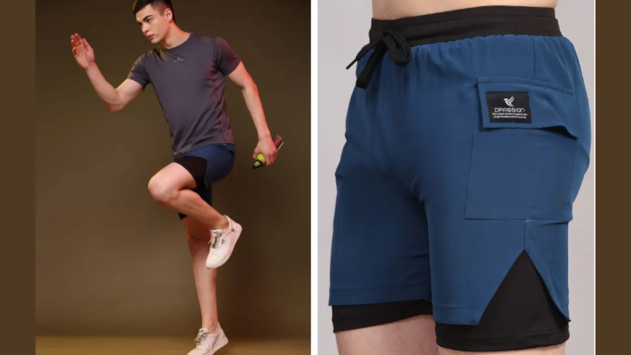 Dpassion Men Lightweight Rapid Dry Running Double Layer 2 in 1 Sports Shorts
