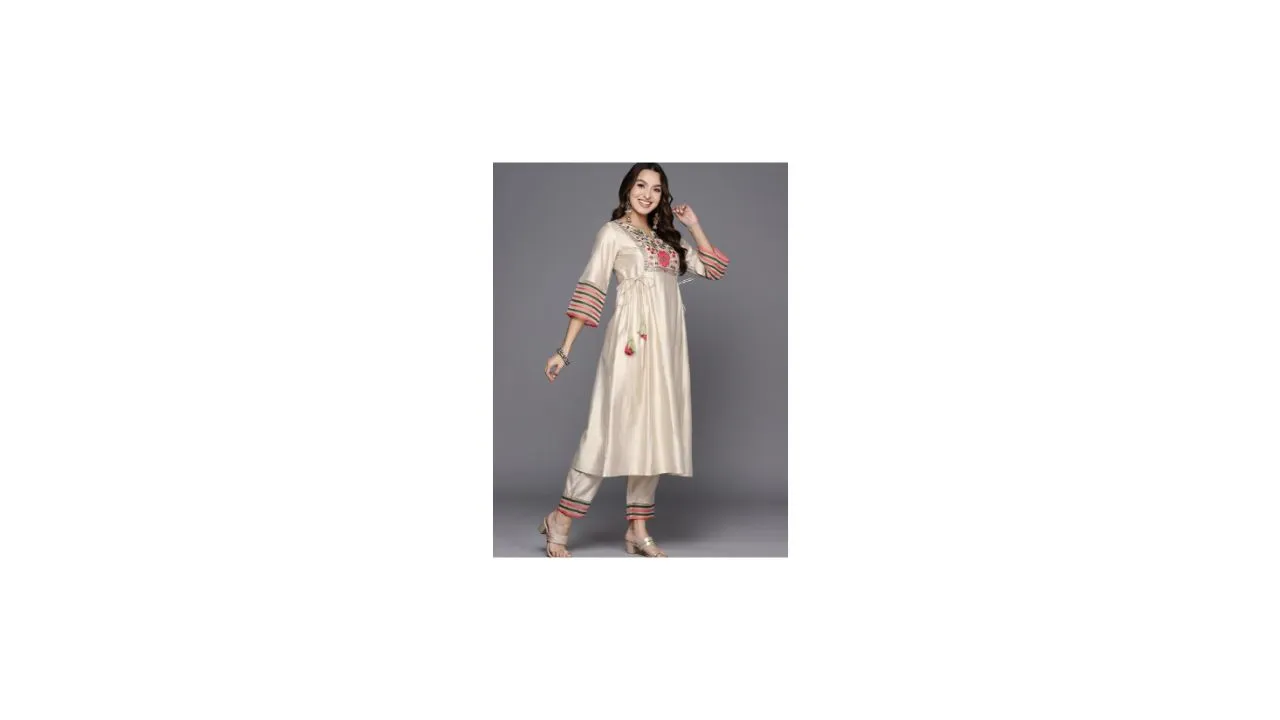 Indo Era Floral Embroidered Kurta With Trousers