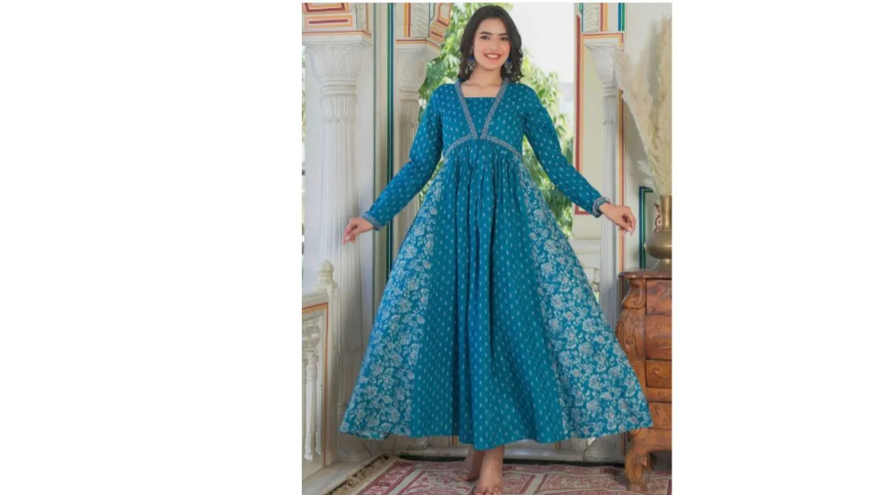 Vbuyz Printed Sequinned Anarkali Kurta