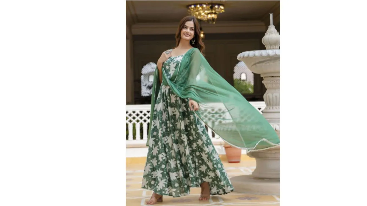 Anouk Floral Printed Kurta With Duppatta