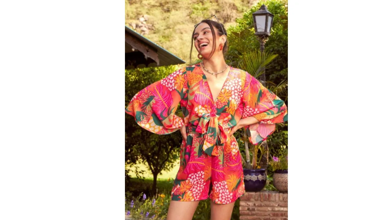 SASSAFRAS Orange & Green Tie Knot Playsuit