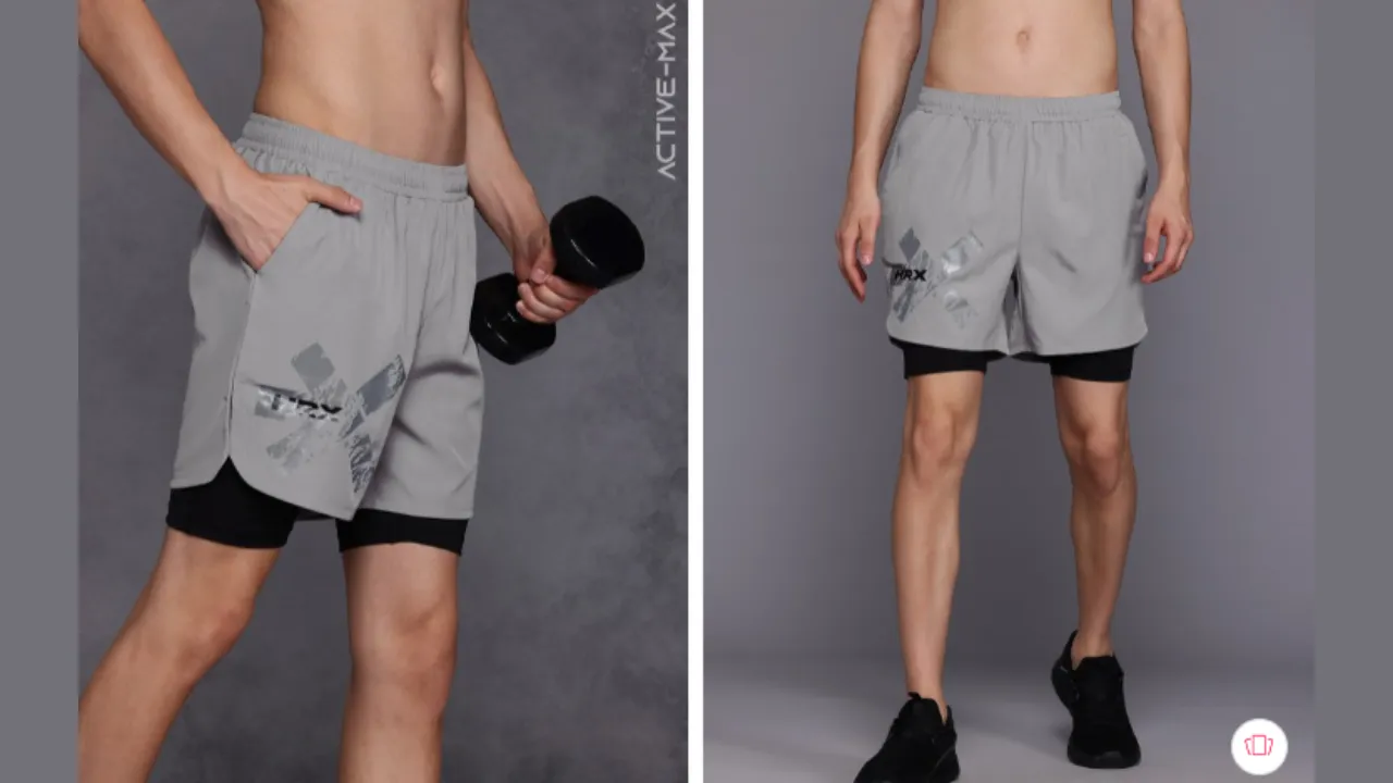 HRX Men Brand Logo Printed Double Layer Gym Shorts