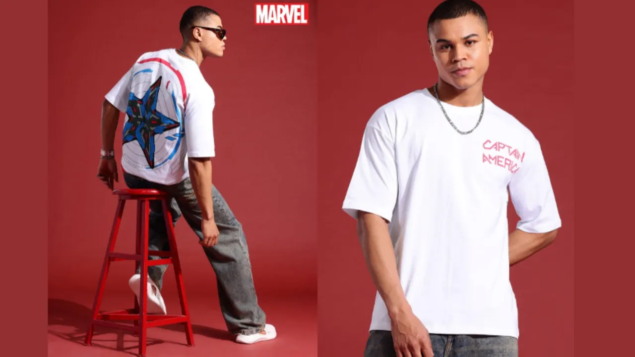MARVEL STREET Captain America Print Drop-Shoulder Sleeves Pure Cotton T-shirt