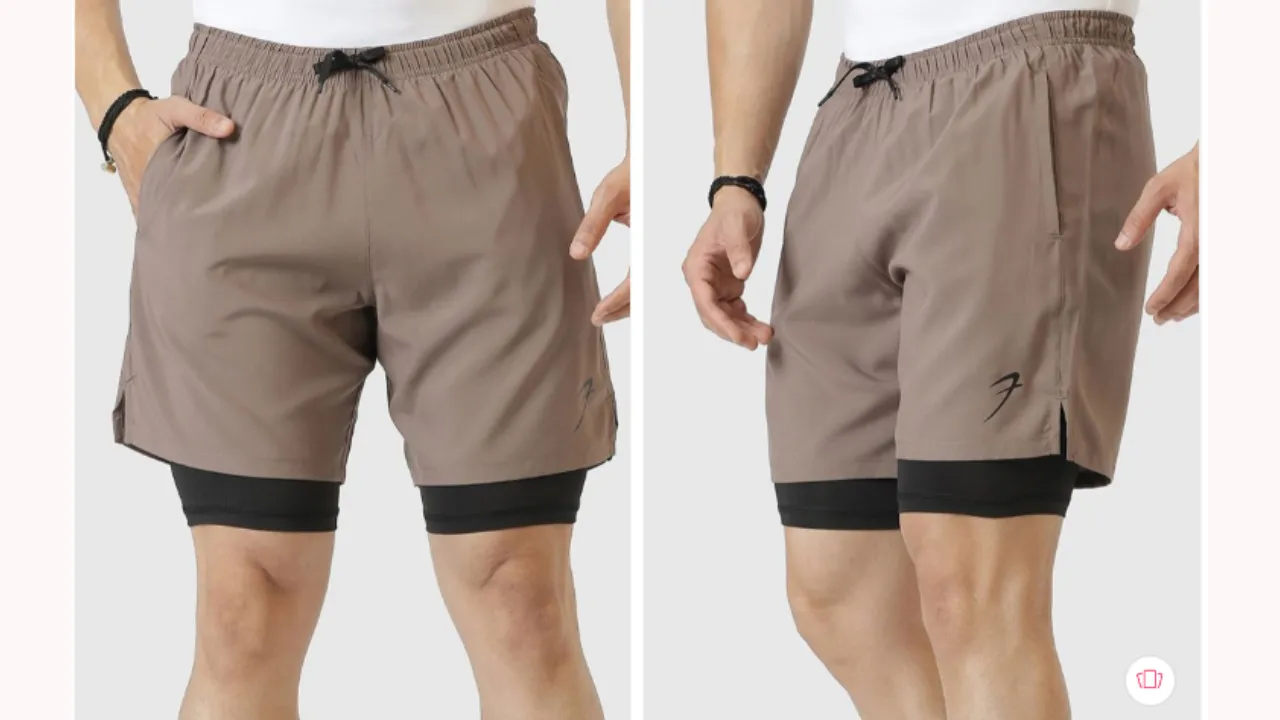 FUAARK Double Layer with Inner Tights for Men Gym Tight Short with Pocket