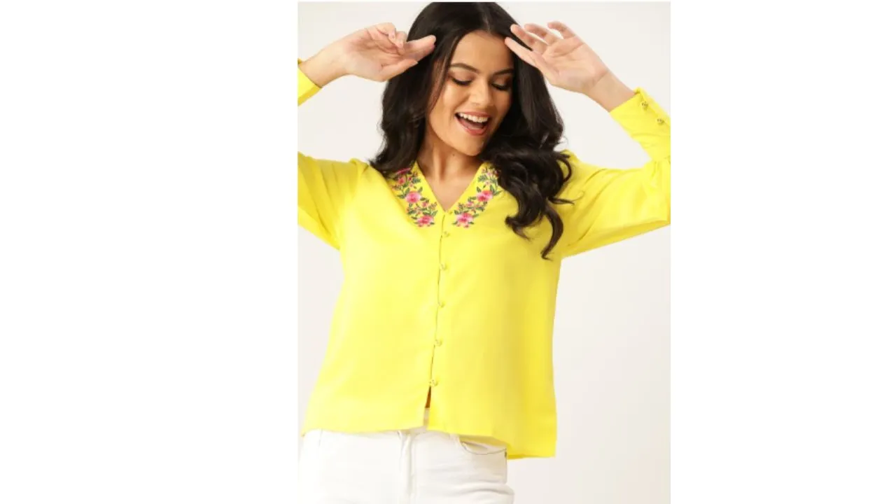 DressBerry Yellow Embroidered Top