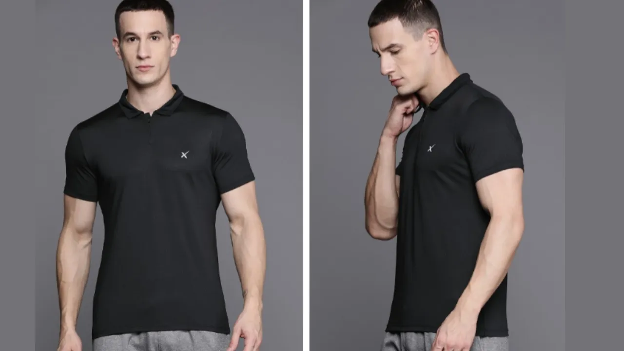 HRX Men Polo Collar Slim Fit T-shirt with Reflective Detail