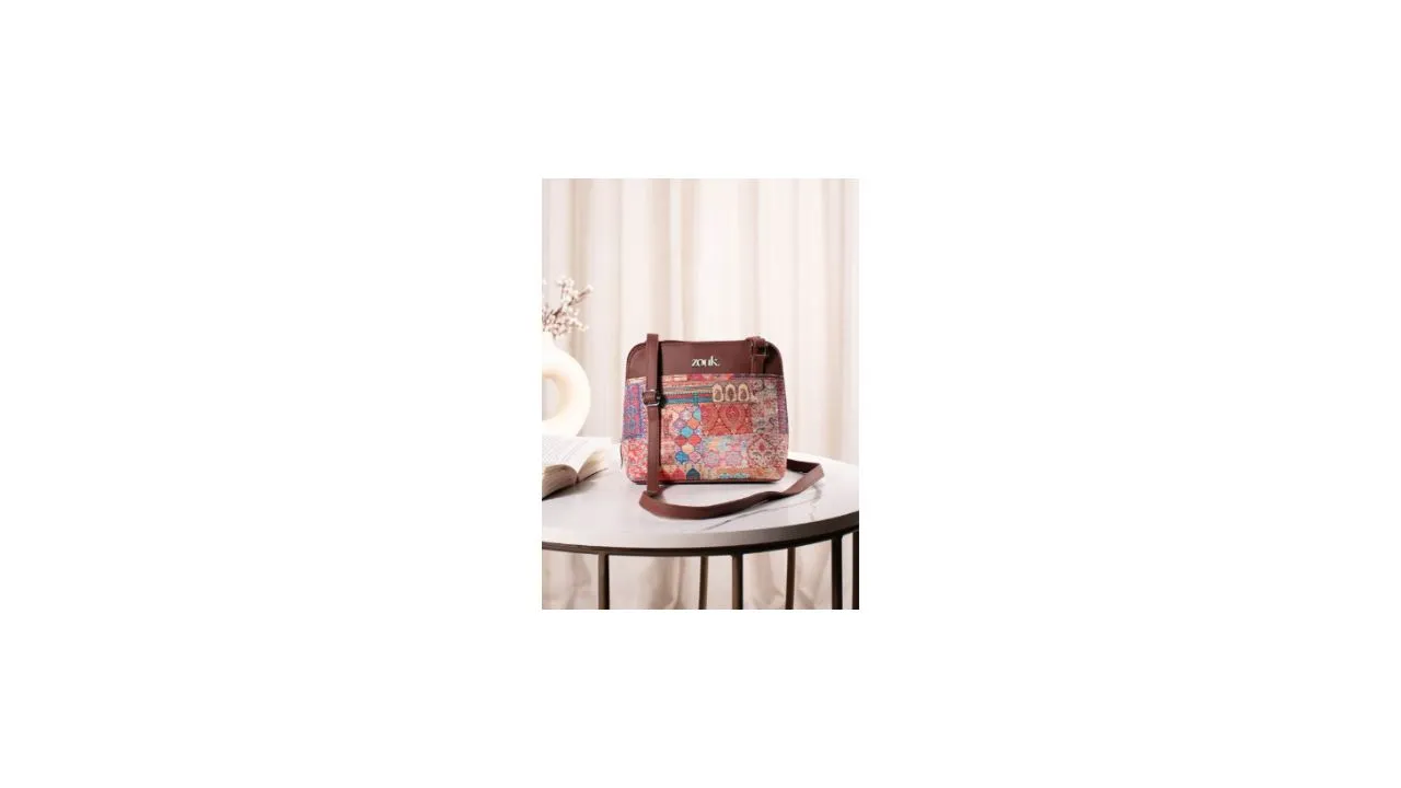 ZOUK Ethnic Motifs Printed Structured Sling Bag