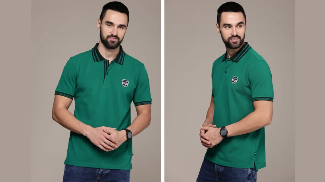Nautica Solid Polo Collar Pure Cotton T-shirt with Embroidered Detail