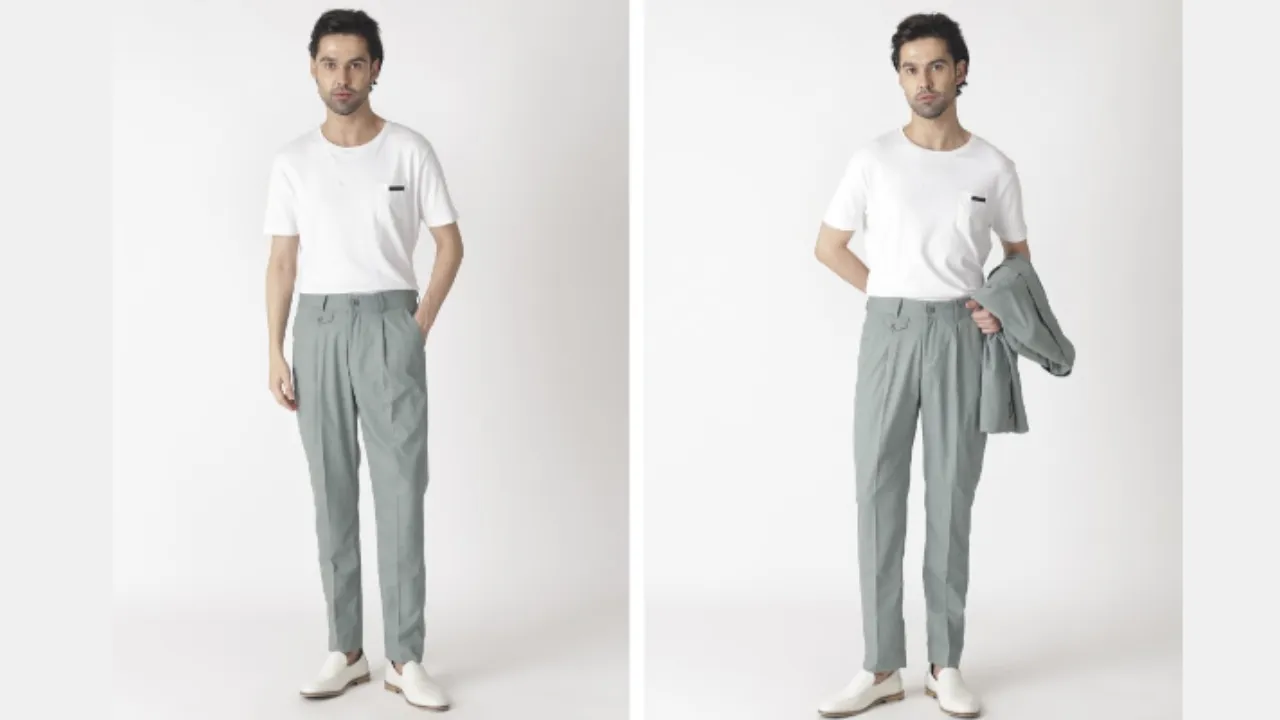 RARE RABBIT Men Green Tailored Slim Fit High-Rise Pleated Trousers