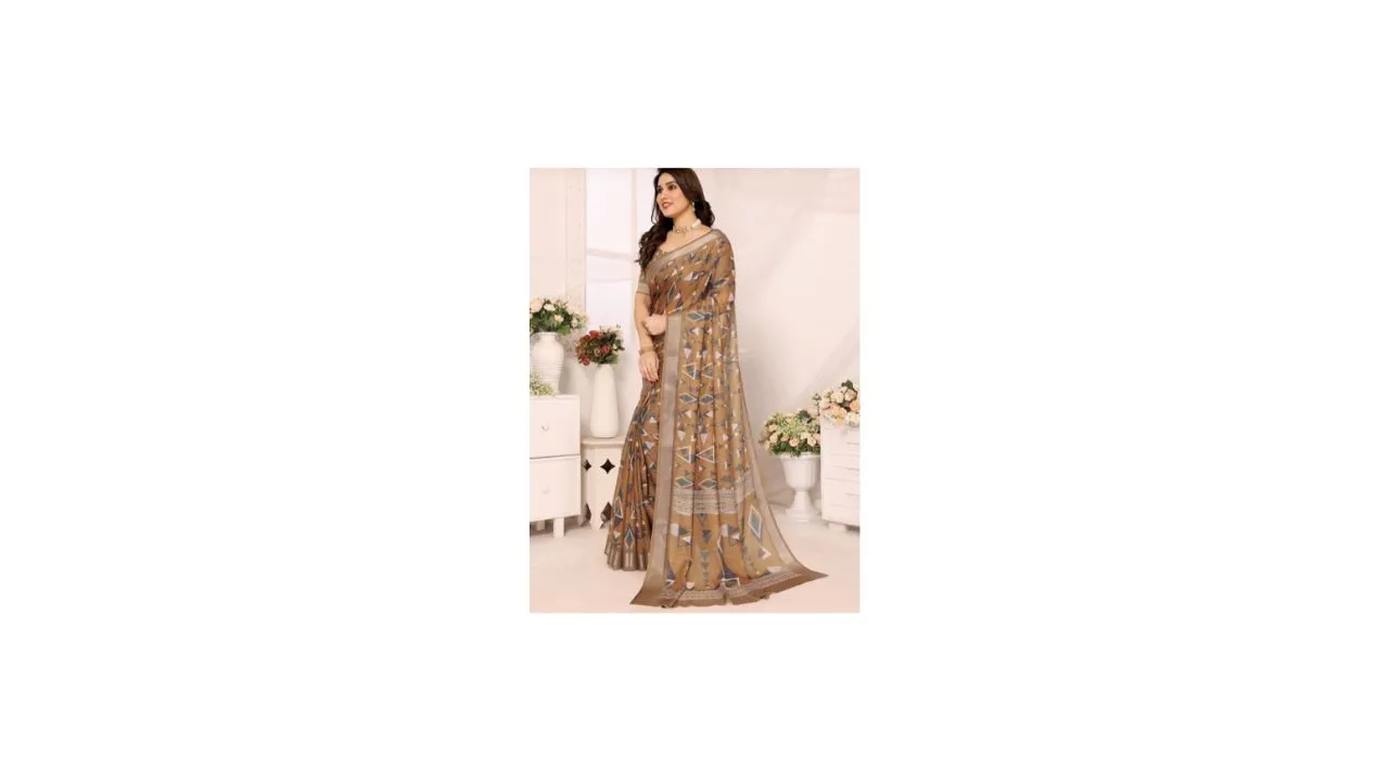 vj fashion Floral Printed Zari Saree