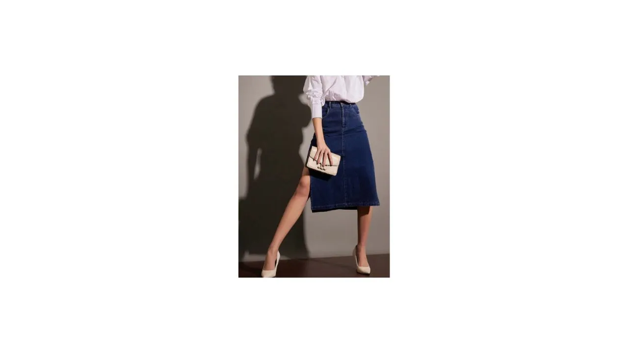 SASSAFRAS Navy Blue Denim Pencil Skirt