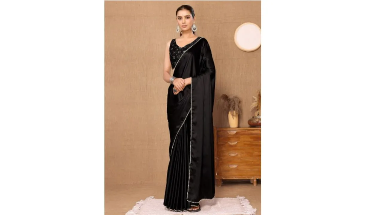 HERE&NOW Beads and Stones Satin Saree