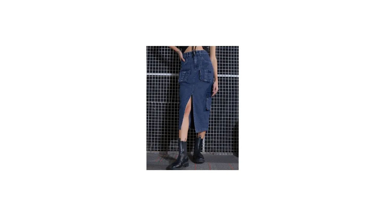 SASSAFRAS Blue Washed Cargo Pencil Skirt