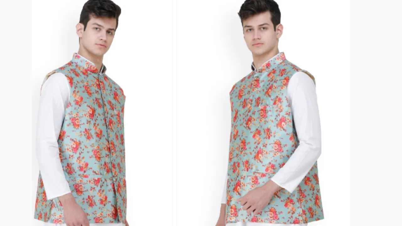 Exotic India Wedding Waistcoat with Digital Printed Florals all over