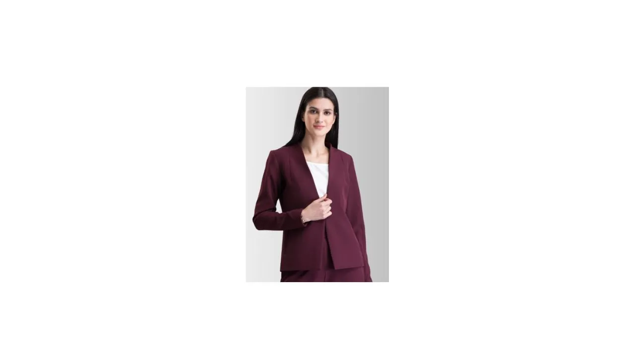 FableStreet Women Maroon Solid Hook Closure Blazer