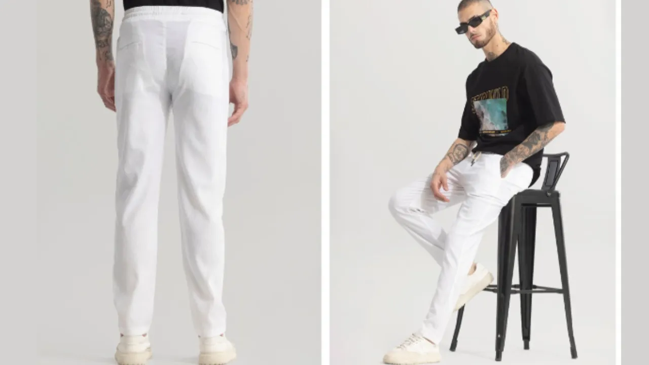 Snitch White Men Striped Cotton Smart Formal Trousers