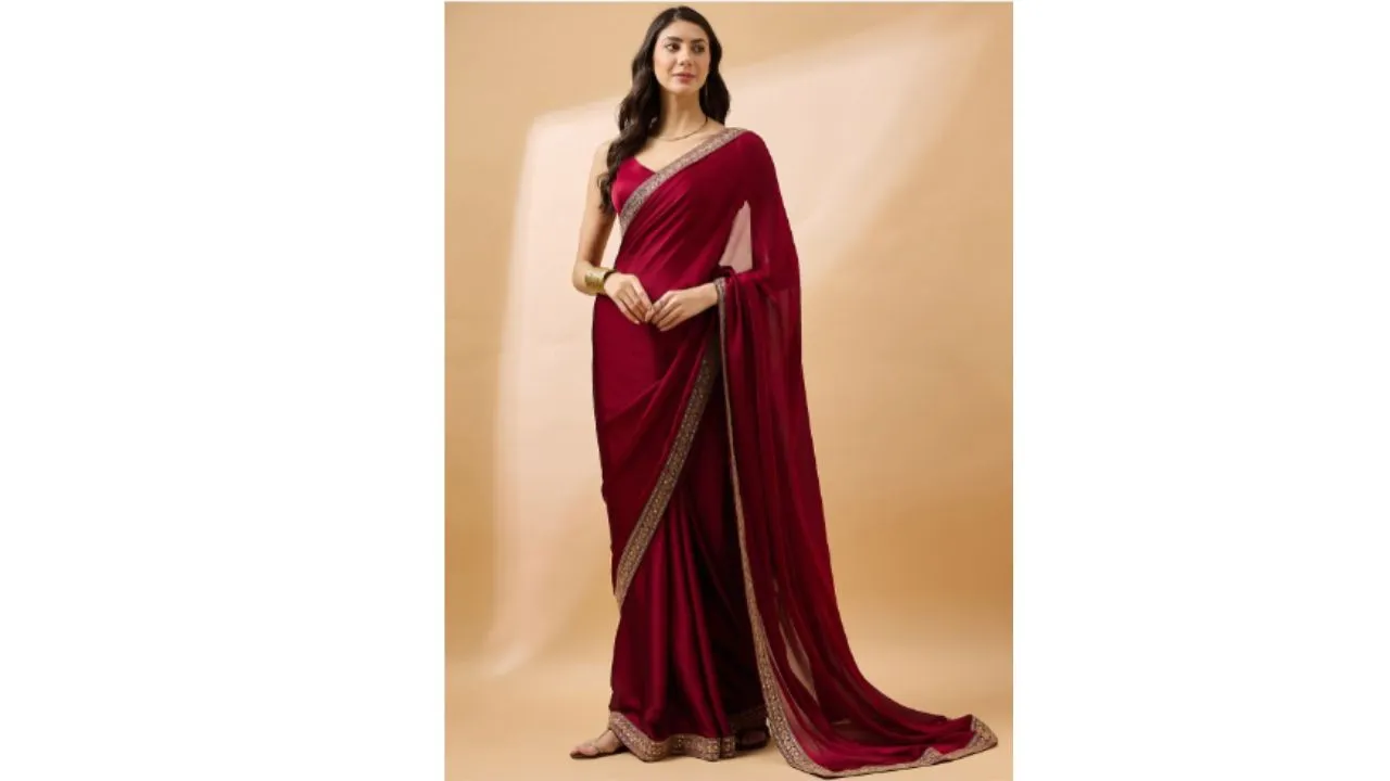 all about you Embroidered Satin Saree